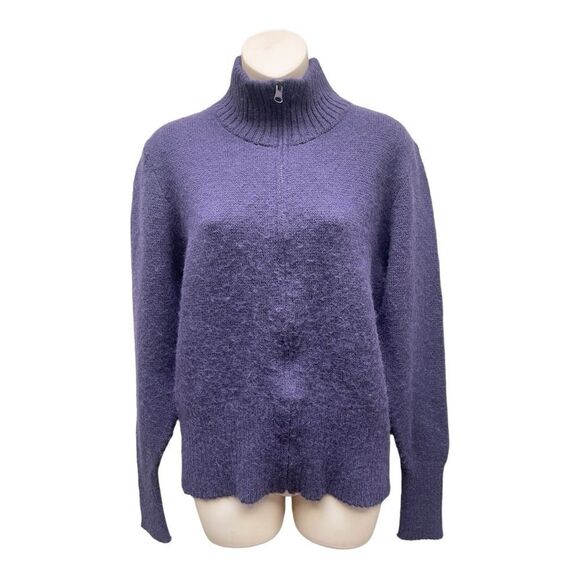 ALPAKA INKA PERU Women's 100% Alpaca Purple Mock Neck Full Zip Sweater Sz M - Picture 1 of 5